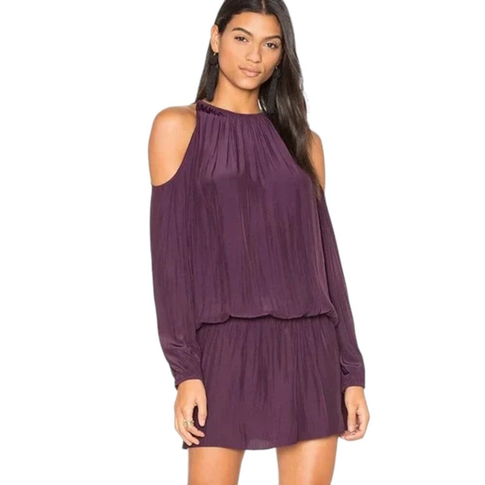 Ramy Brook Lauren Cold Shoulder Smocked Mini Dress in Merlot Size Small